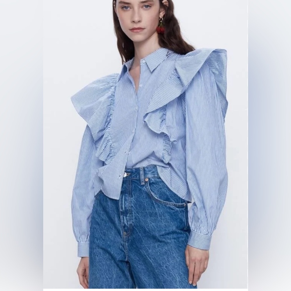 Zara Striped Ruffled Blouse